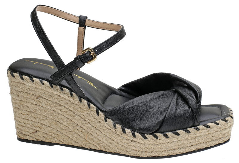 Moema Olive Twisted  Double Strap Wedge Sandal Black