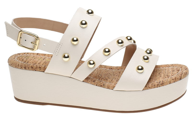 Moema Harriott Triple Strap  Embellished Wedge Sandal Off White