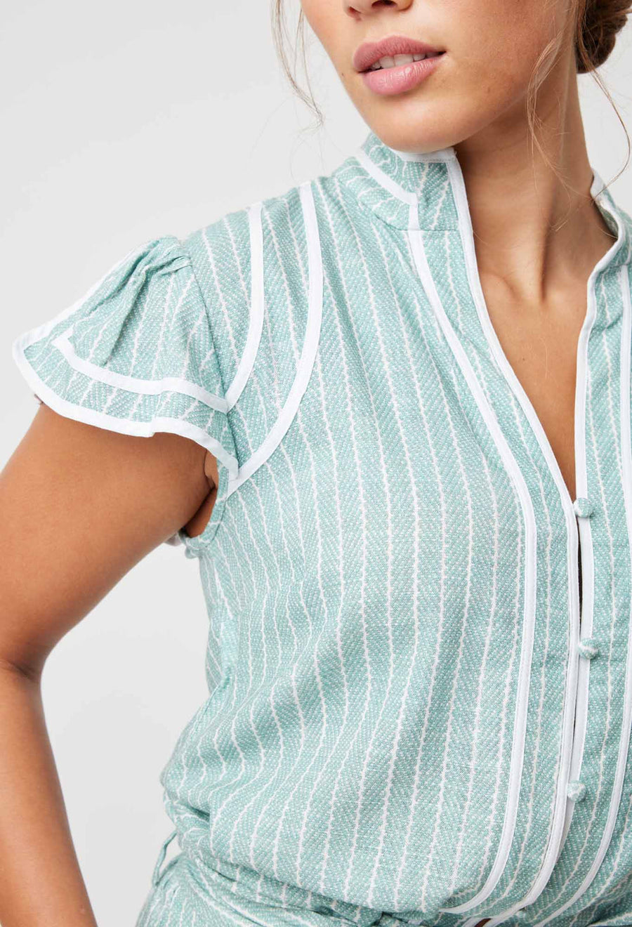 OnceWas Panama Linen Viscose Top in Capri Stripe