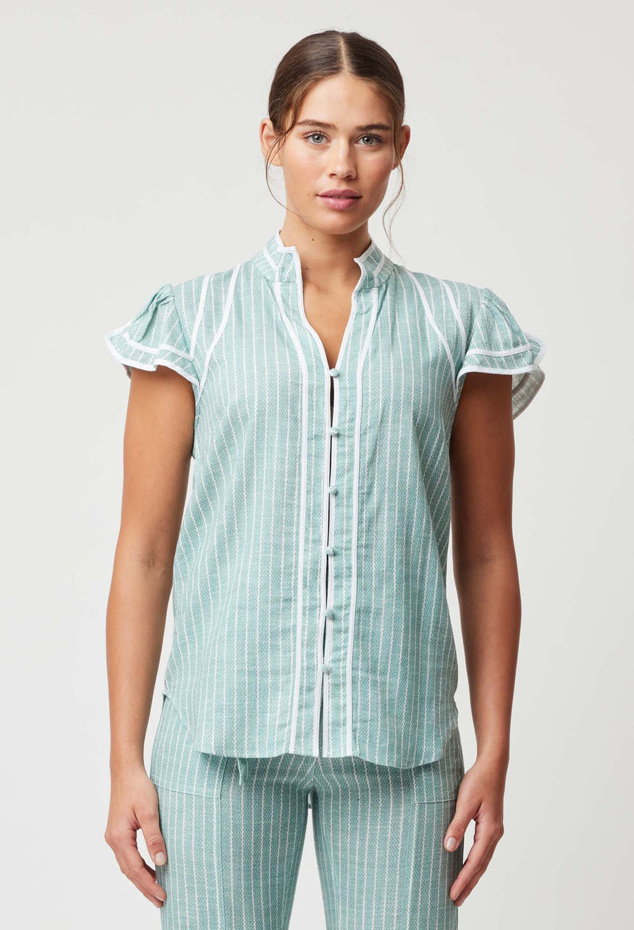 OnceWas Panama Linen Viscose Top in Capri Stripe