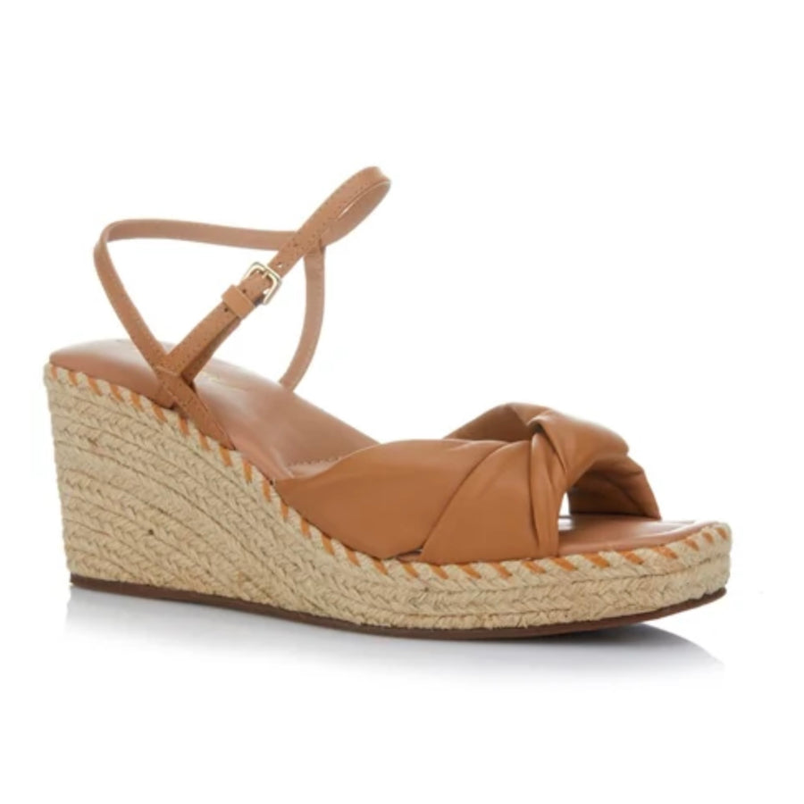 Moema Olive Twisted  Double Strap Wedge Sandal Camel