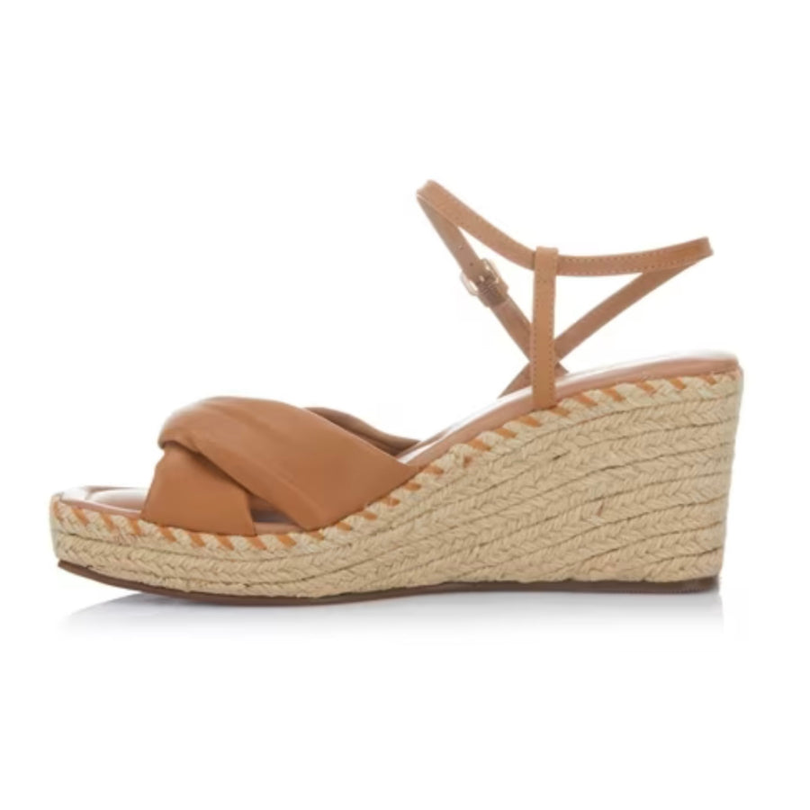 Moema Olive Twisted  Double Strap Wedge Sandal Camel