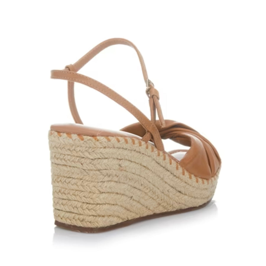 Moema Olive Twisted  Double Strap Wedge Sandal Camel