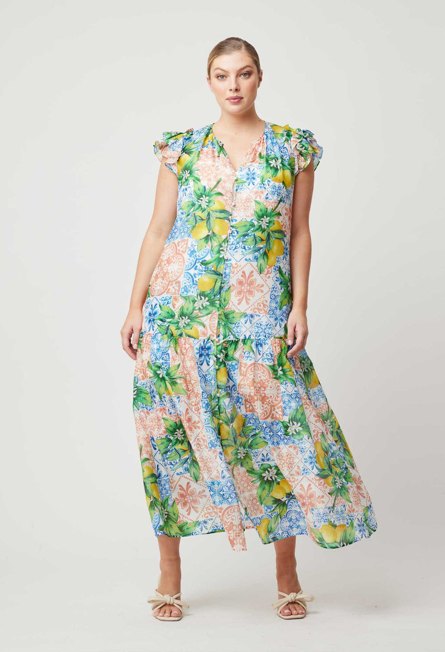 OnceWas Paradiso Cotton Silk Dress in Limonata