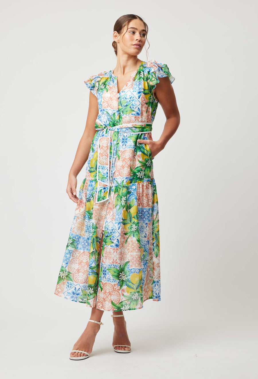 OnceWas Paradiso Cotton Silk Dress in Limonata