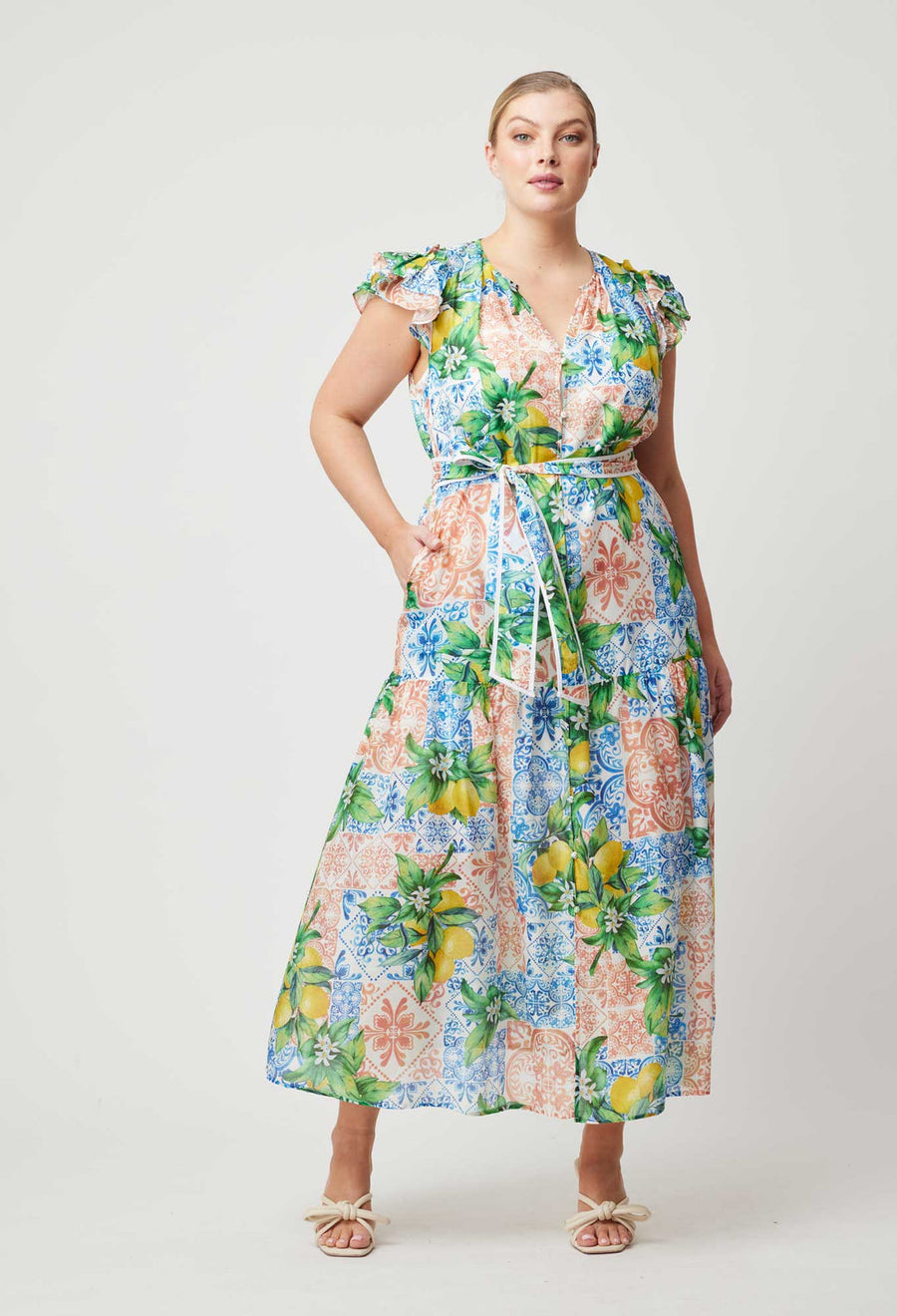 OnceWas Paradiso Cotton Silk Dress in Limonata