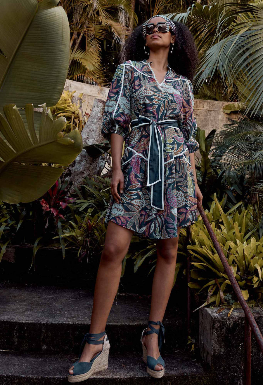 OnceWas FIESTA High Neck Dress in Fiesta Tropico print