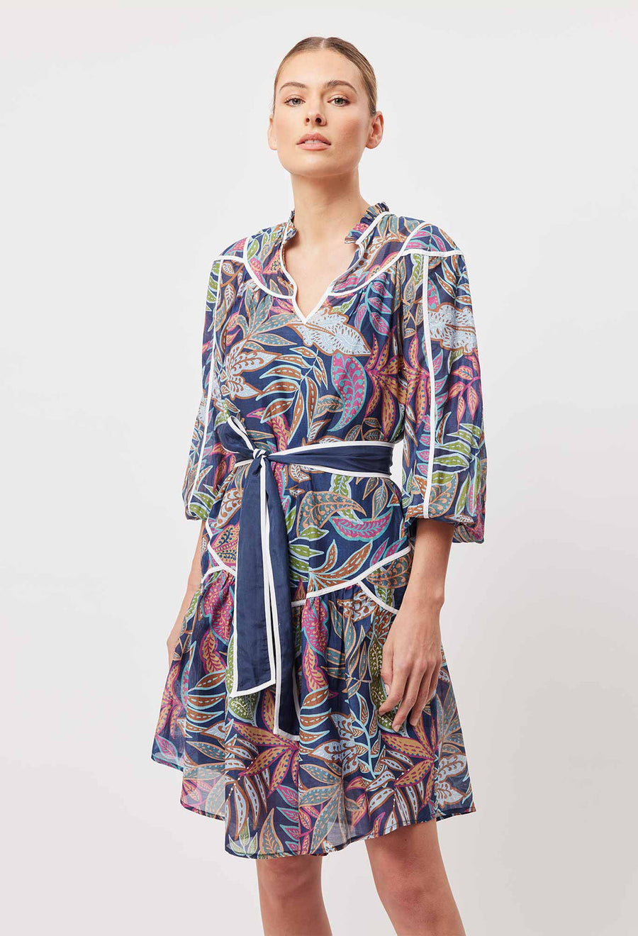 OnceWas FIESTA High Neck Dress in Fiesta Tropico print