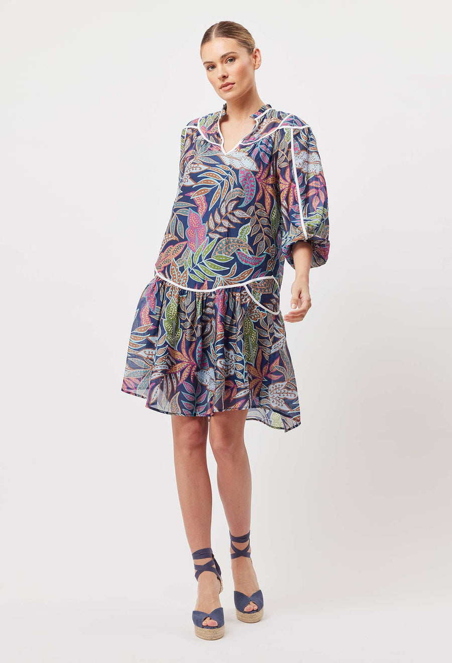 OnceWas FIESTA High Neck Dress in Fiesta Tropico print