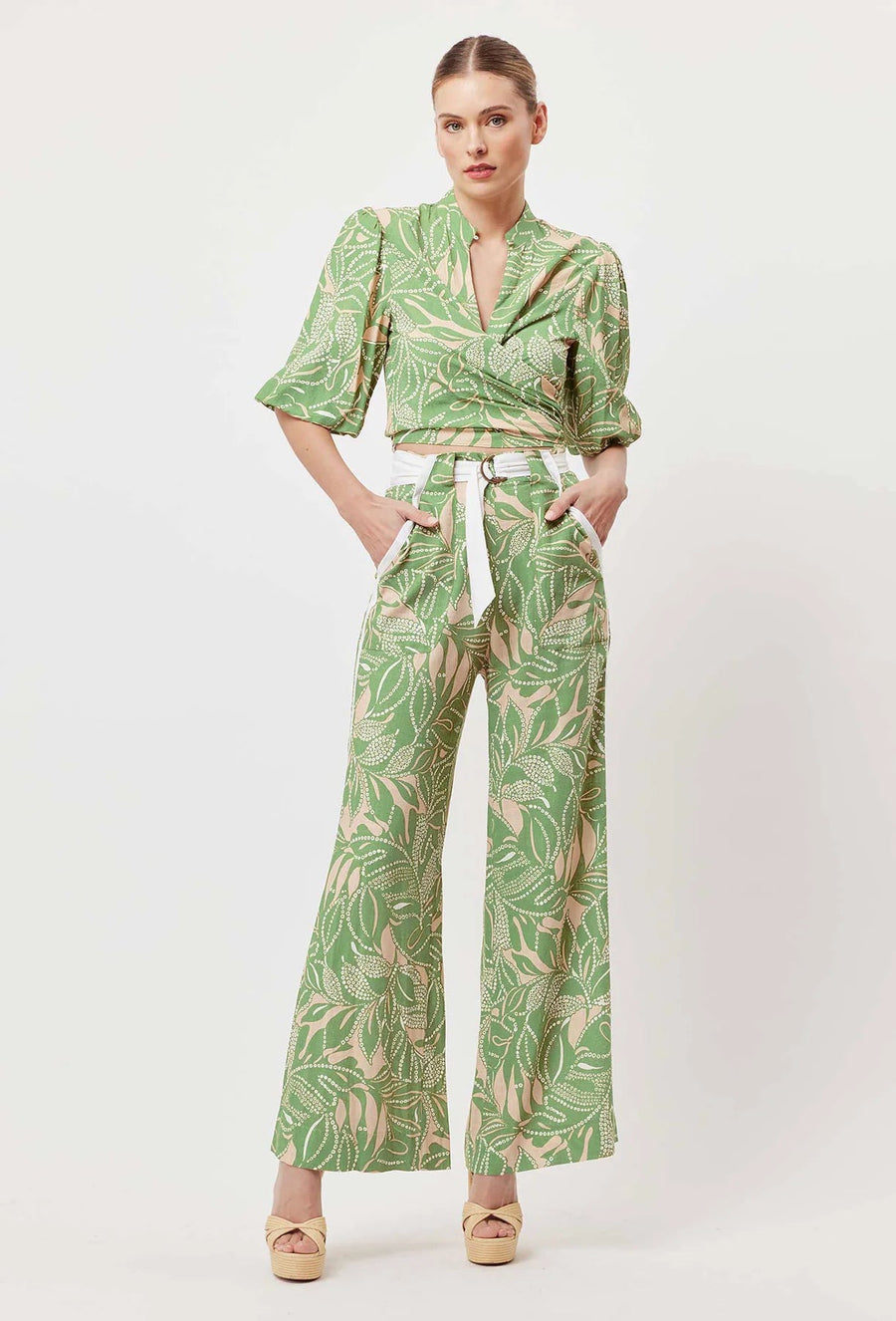 OnceWas Grace Linen Viscose  Pant in Jungle Tropico