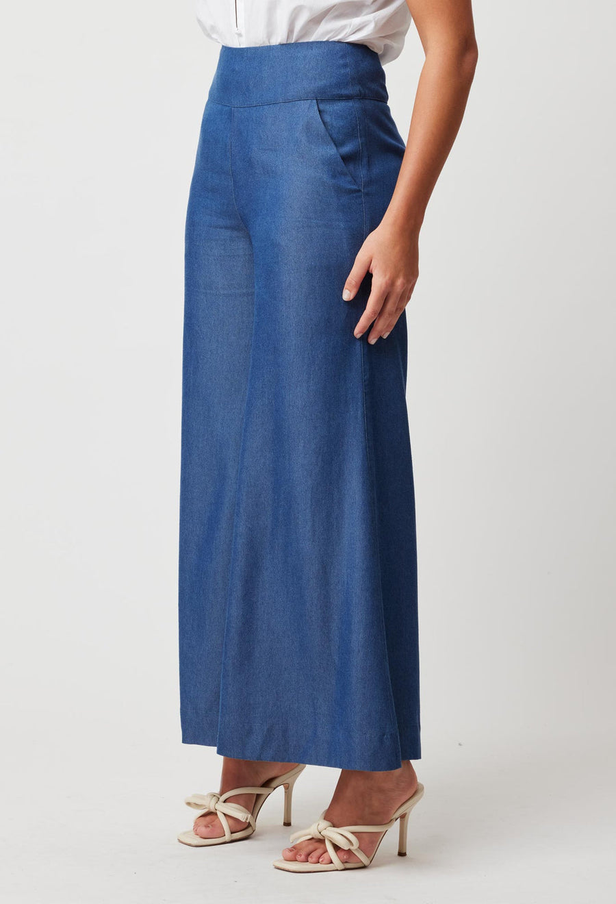 OnceWas Panama Tencel Wide-Leg Pants in Dark Denim