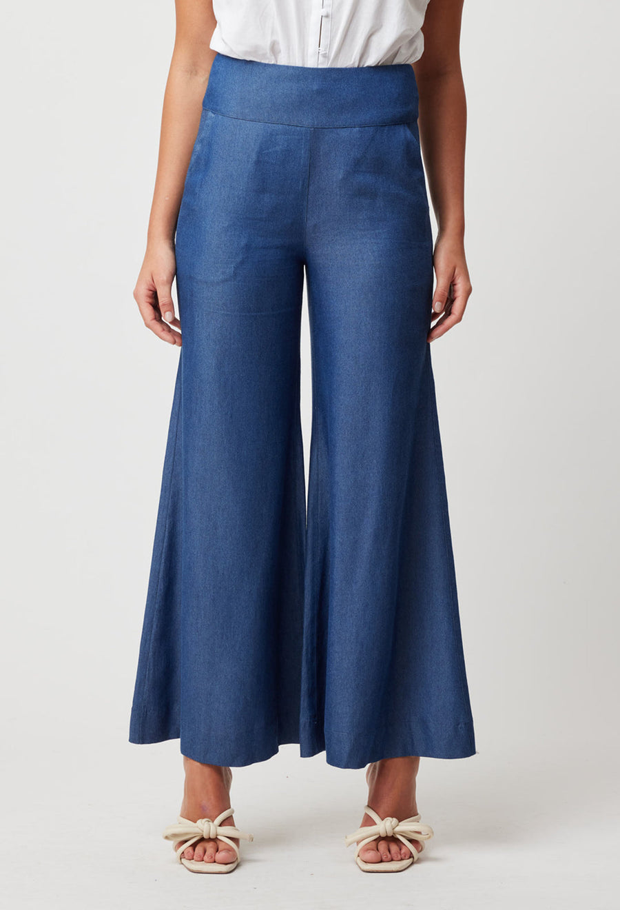 OnceWas Panama Tencel Wide-Leg Pants in Dark Denim