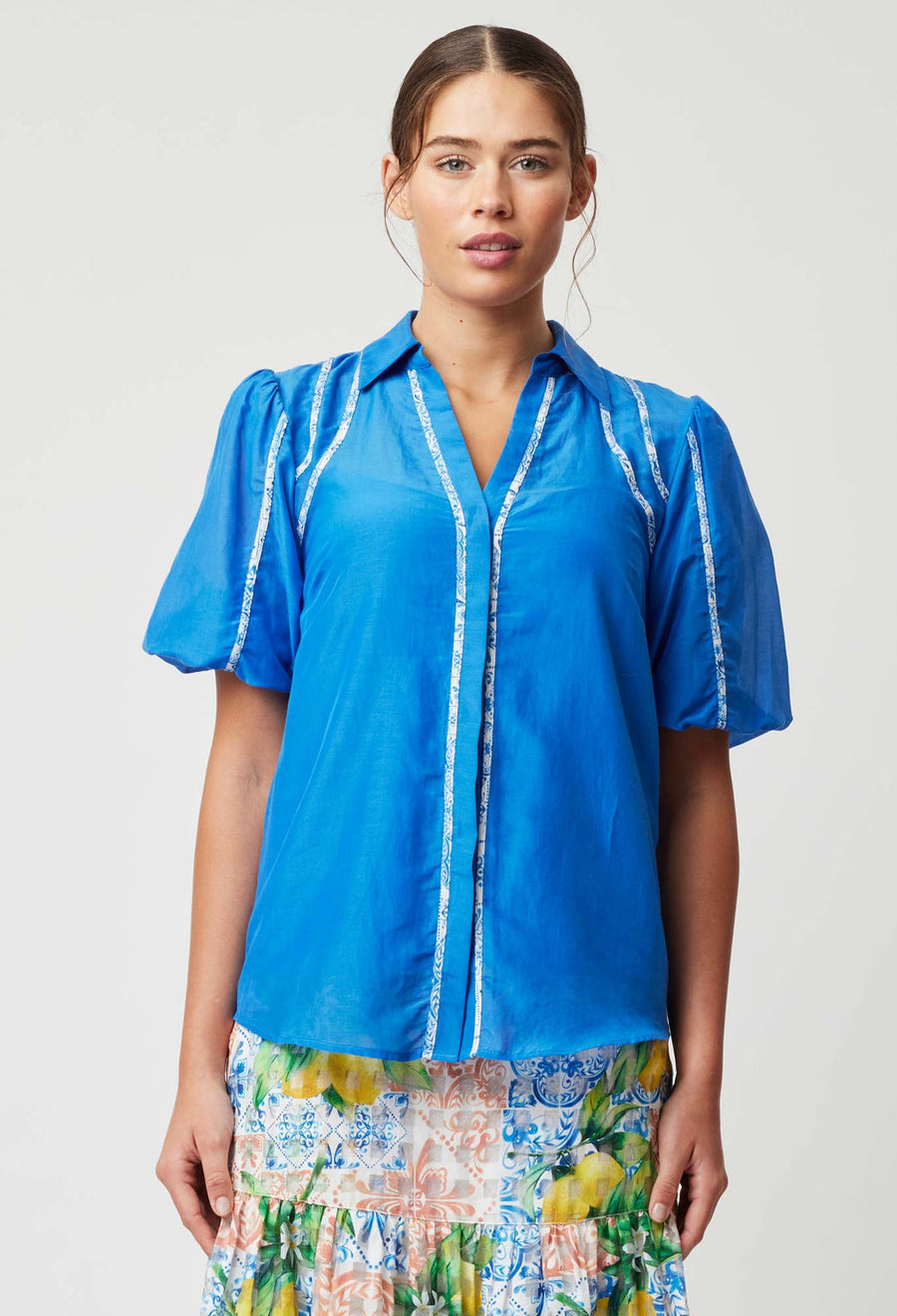 OnceWas Nerano Cotton Silk Shirt in Azure