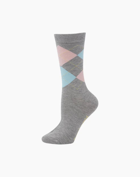 WOMENS ARGYLE BAMBOO SOCK - GREY MARLE