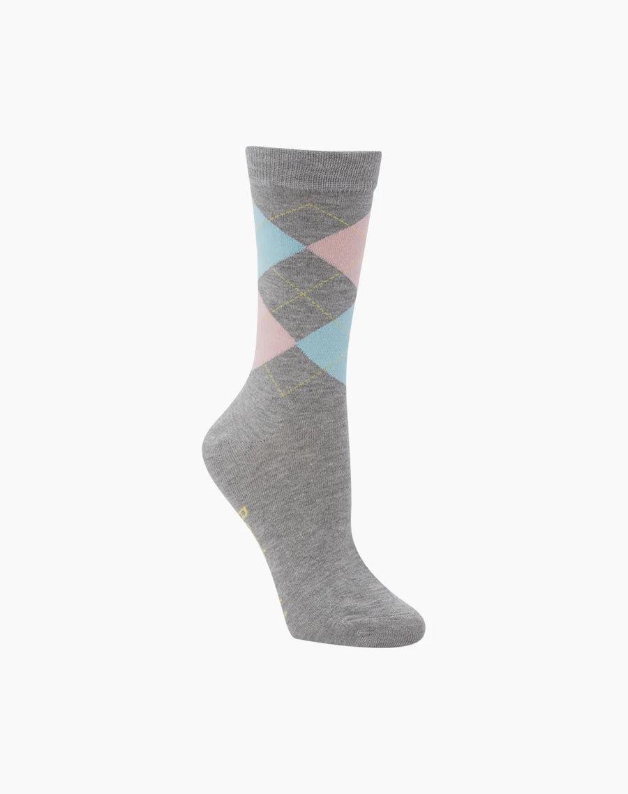 WOMENS ARGYLE BAMBOO SOCK - GREY MARLE