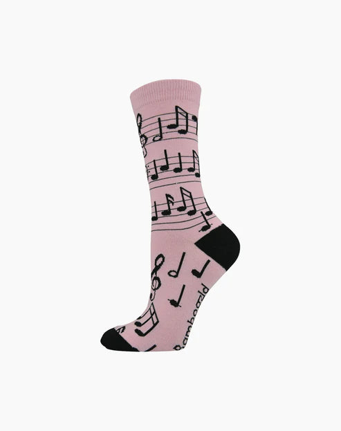 WOMENS MUSICAL NOTES BAMBOO SOCK - PINK