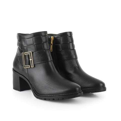 Luna Black Mid Heel Boot