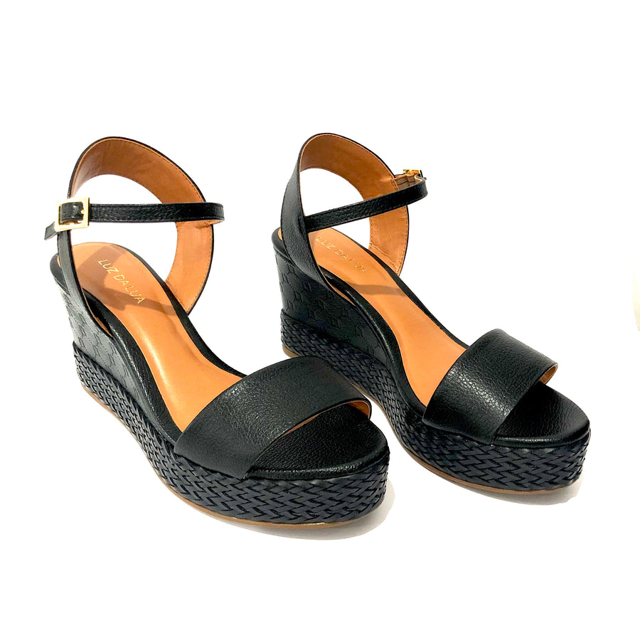 Raven Black Wedge Sandal